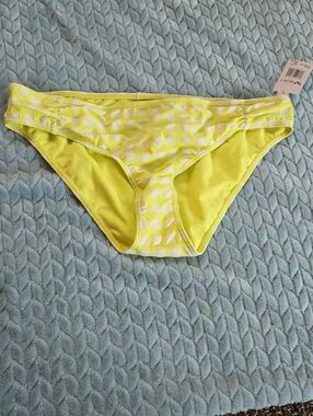 Roxy Yellow-Green Check Full Coverage Bikini Bottoms